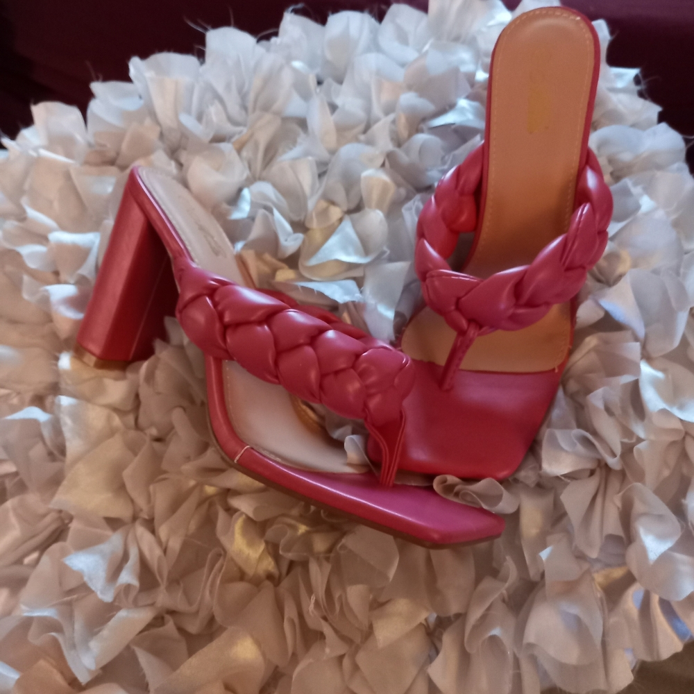 Women's Square Toe High Heel Sandles Color: Hot Pink Size: 10